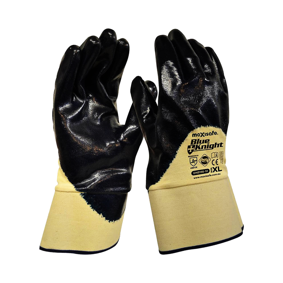 Maxisafe Blue Knight Nitrile 3/4 Dipped Glove with Safety Cuff XLarge