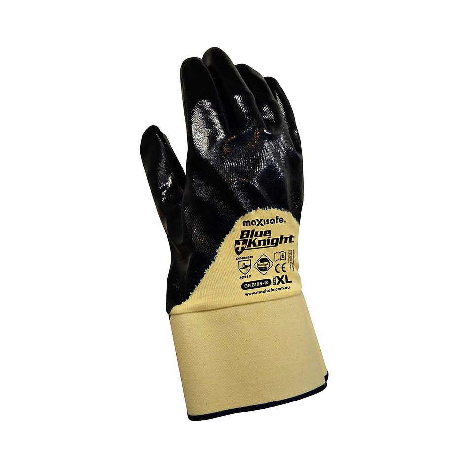 Maxisafe Blue Knight Nitrile 3/4 Dipped Glove with Safety Cuff XLarge