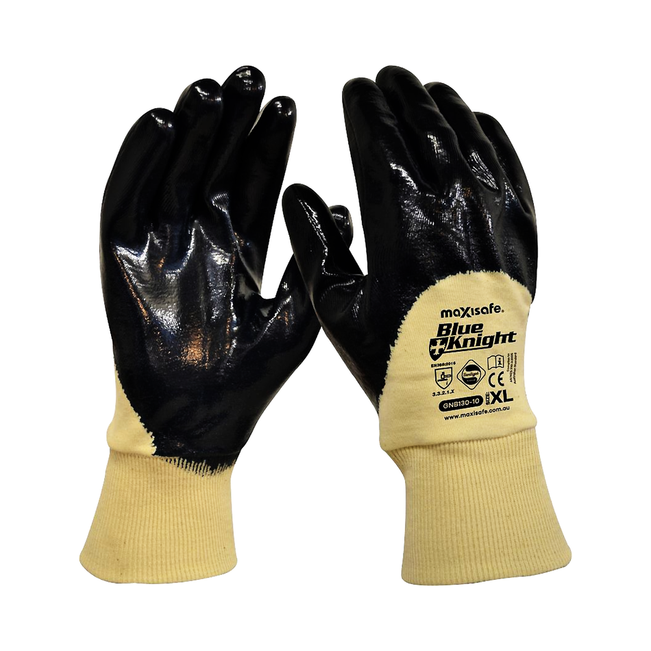 Maxisafe Blue Knight Nitrile 3/4 Dipped Glove Knit Wrist