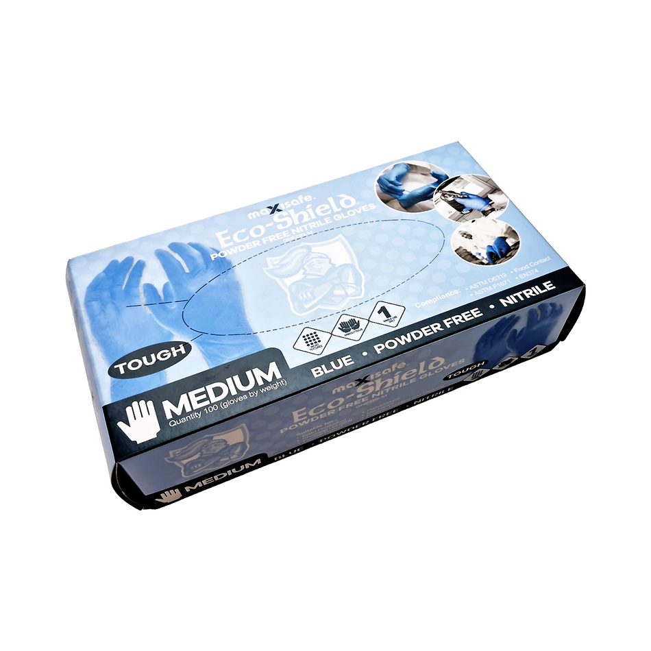 Maxisafe Eco Shield Blue Nitrile Disposable Gloves Powder Free