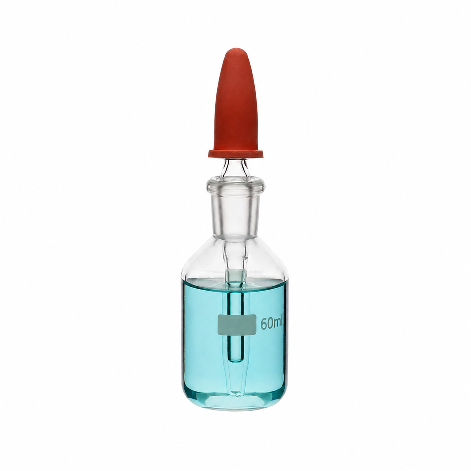 Bottle, Dropping Bottle with Rubber Teat, Dropping Pipette Ground into Bottle Neck (Clear)