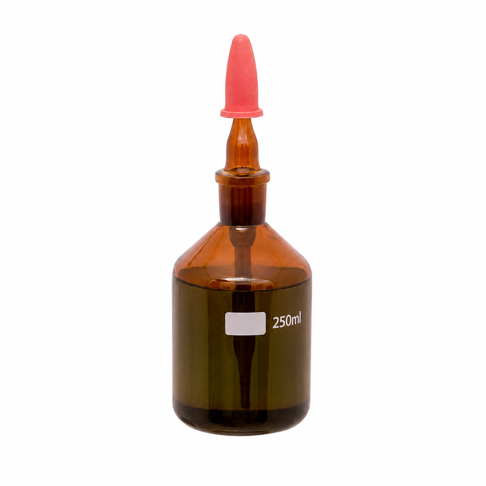 Bottle, Dropping Bottle with Rubber Teat, Dropping Pipette Ground into Bottle Neck (Amber)