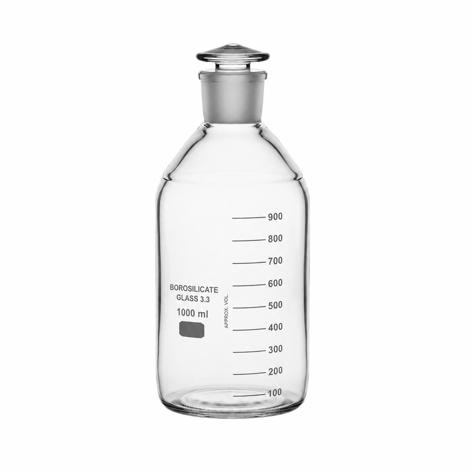 Bottle, Reagent, Heavy Duty, Graduated with Interchangeable Flat Head Glass Stopper,Narrow Mouth,Clear