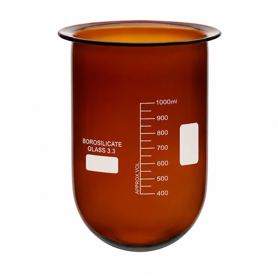 Amber flask for dissolution apparatus, with side cut as per USP, with certificate