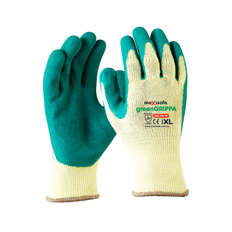 Maxisafe Green Grippa Knitted Poly Cotton Glove with Green Latex Palm