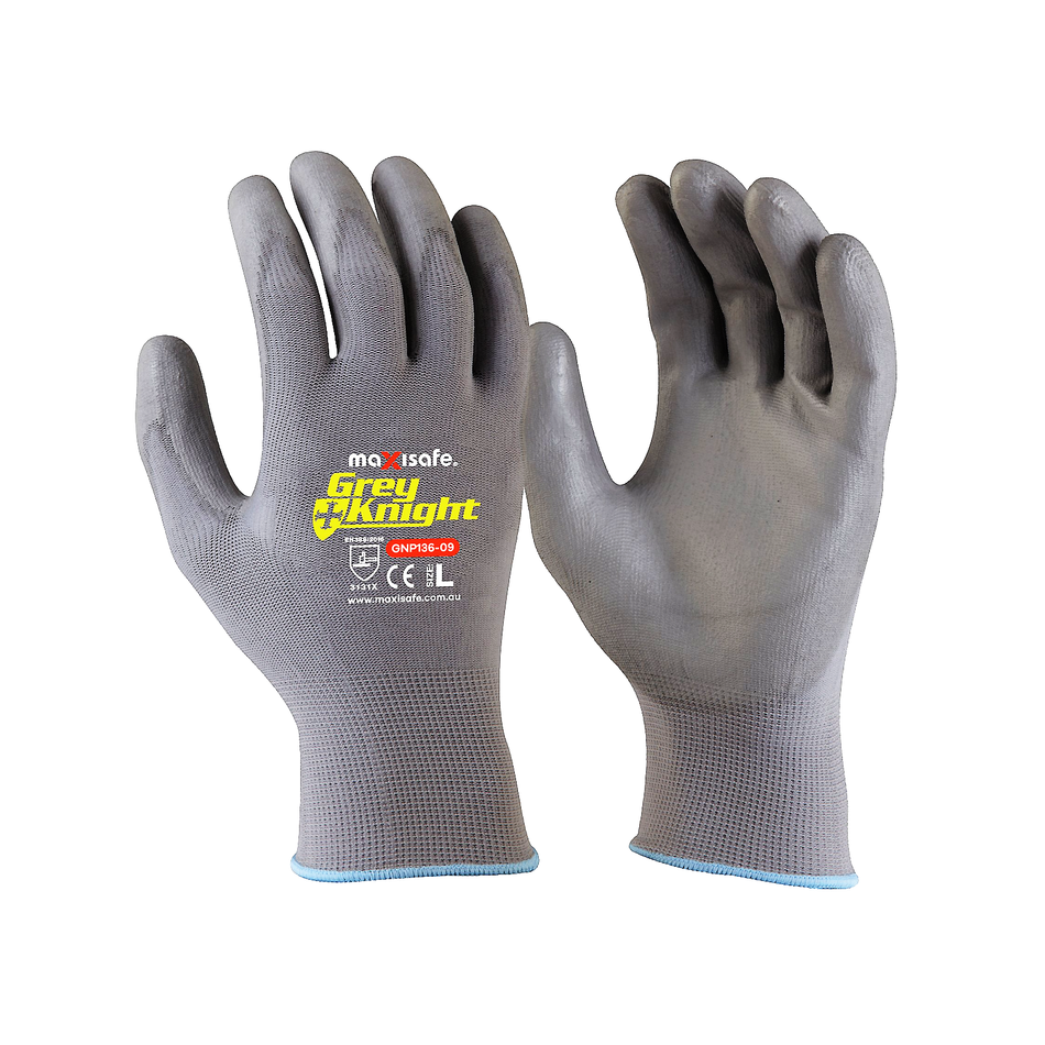 Maxisafe Grey Knight Nylon PU Coated Nylon Glove