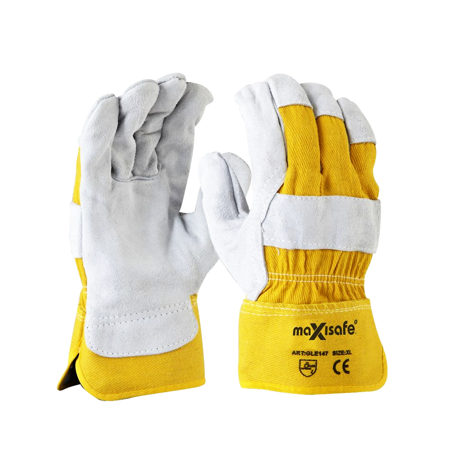 Maxisafe Grey Split Palm Yellow Cotton Back Glove
