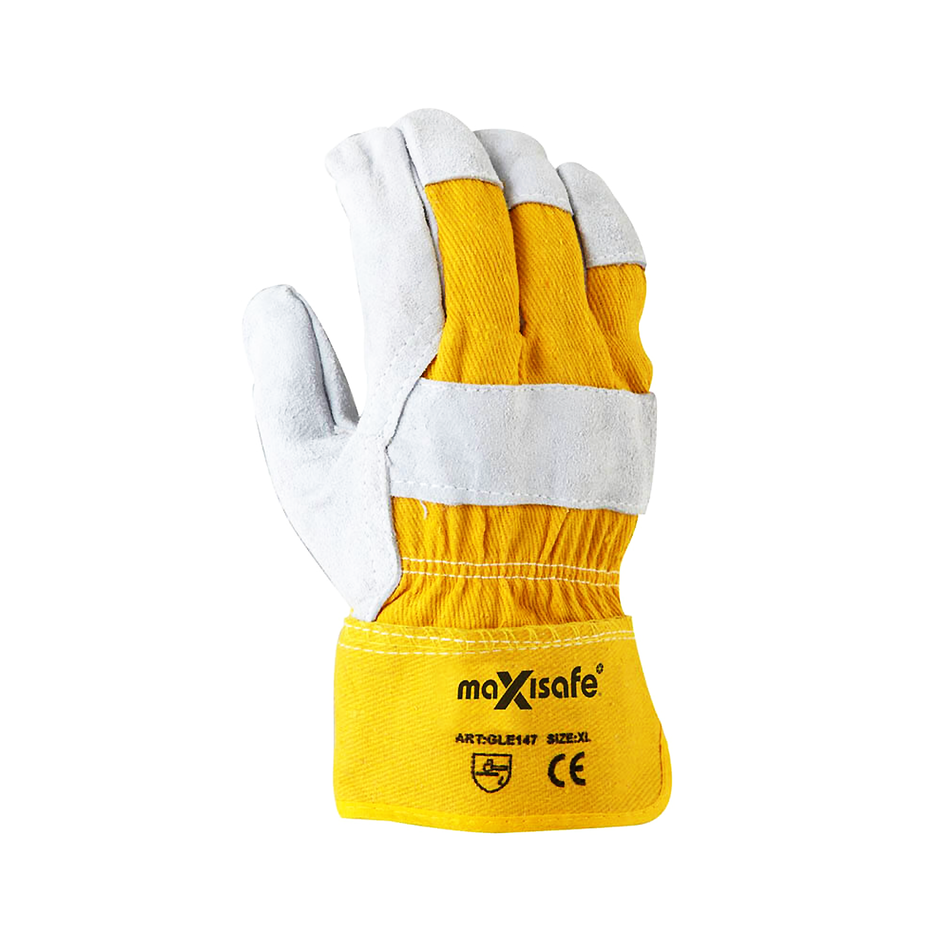 Maxisafe Grey Split Palm Yellow Cotton Back Glove