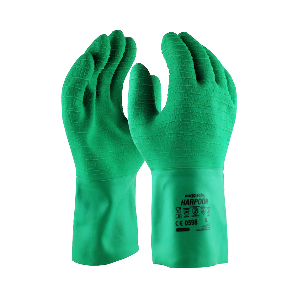 Maxisafe Harpoon Green Latex Gauntlet