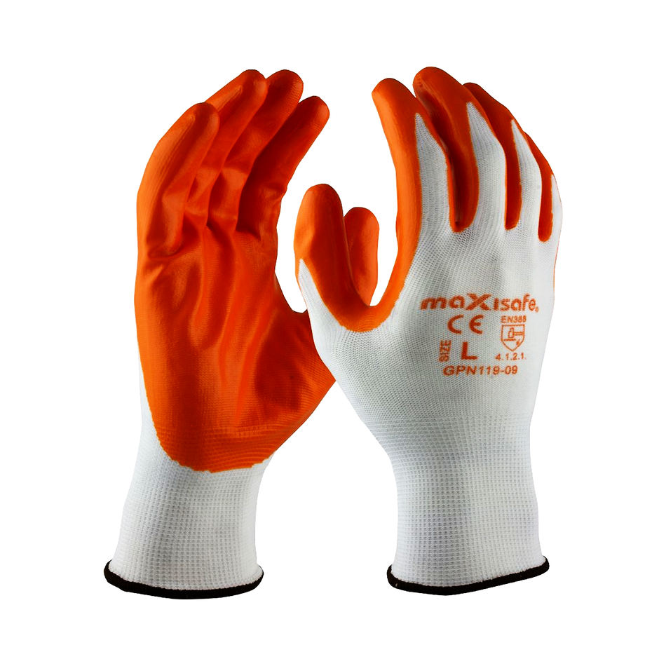 Maxisafe Orange Nitrile Coated Polyester Glove, Pack of 5 pairs