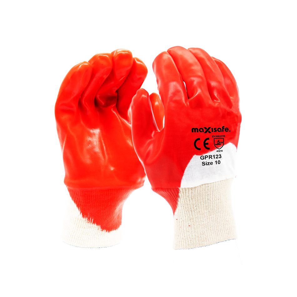 Maxisafe Red PVC Single Dipped Knit Wrist