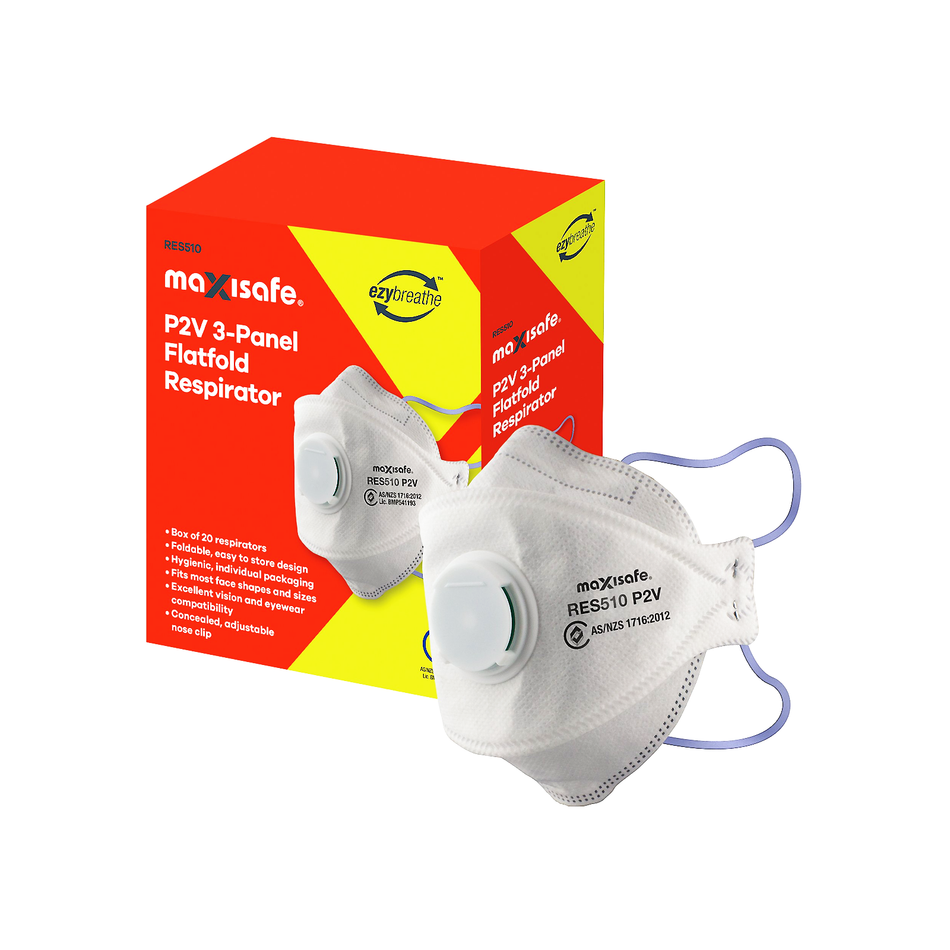 Maxisafe P2 3-Panel Flat Fold Respirator with Valve Box 20