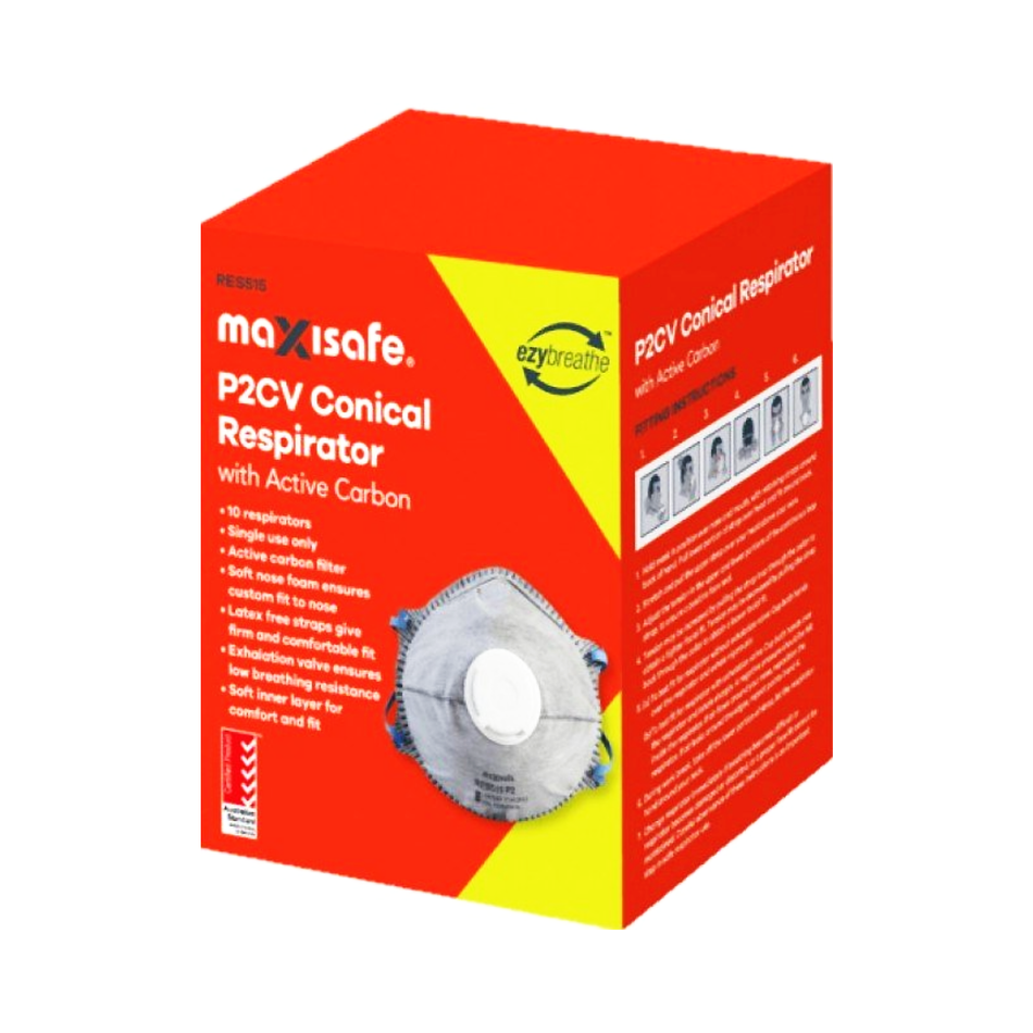 Maxisafe P2 Conical Respirator with Carbon and Valve Box 10