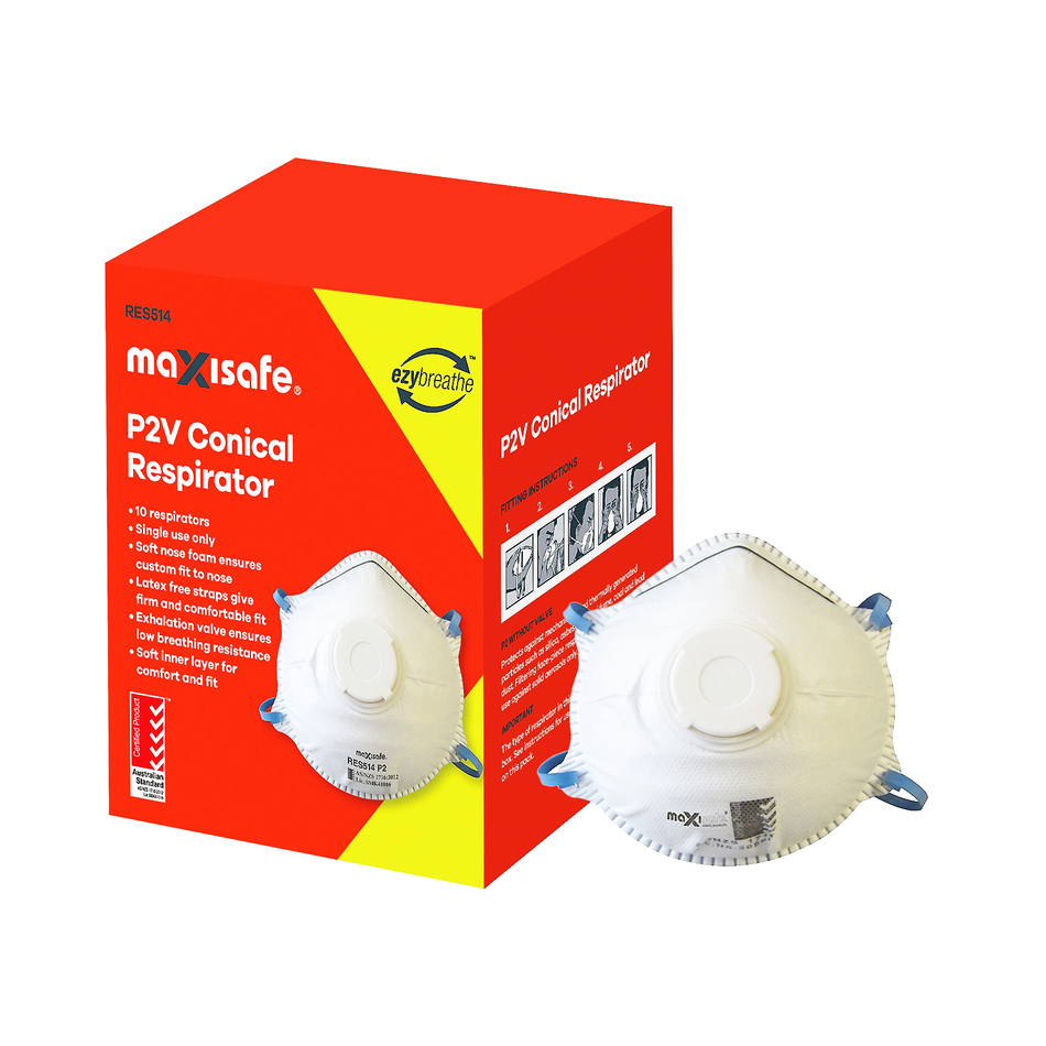 Maxisafe P2 Conical Respirator with Valve Box 10