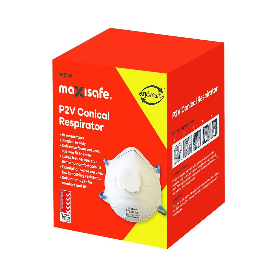 Maxisafe P2 Conical Respirator with Valve Box 10