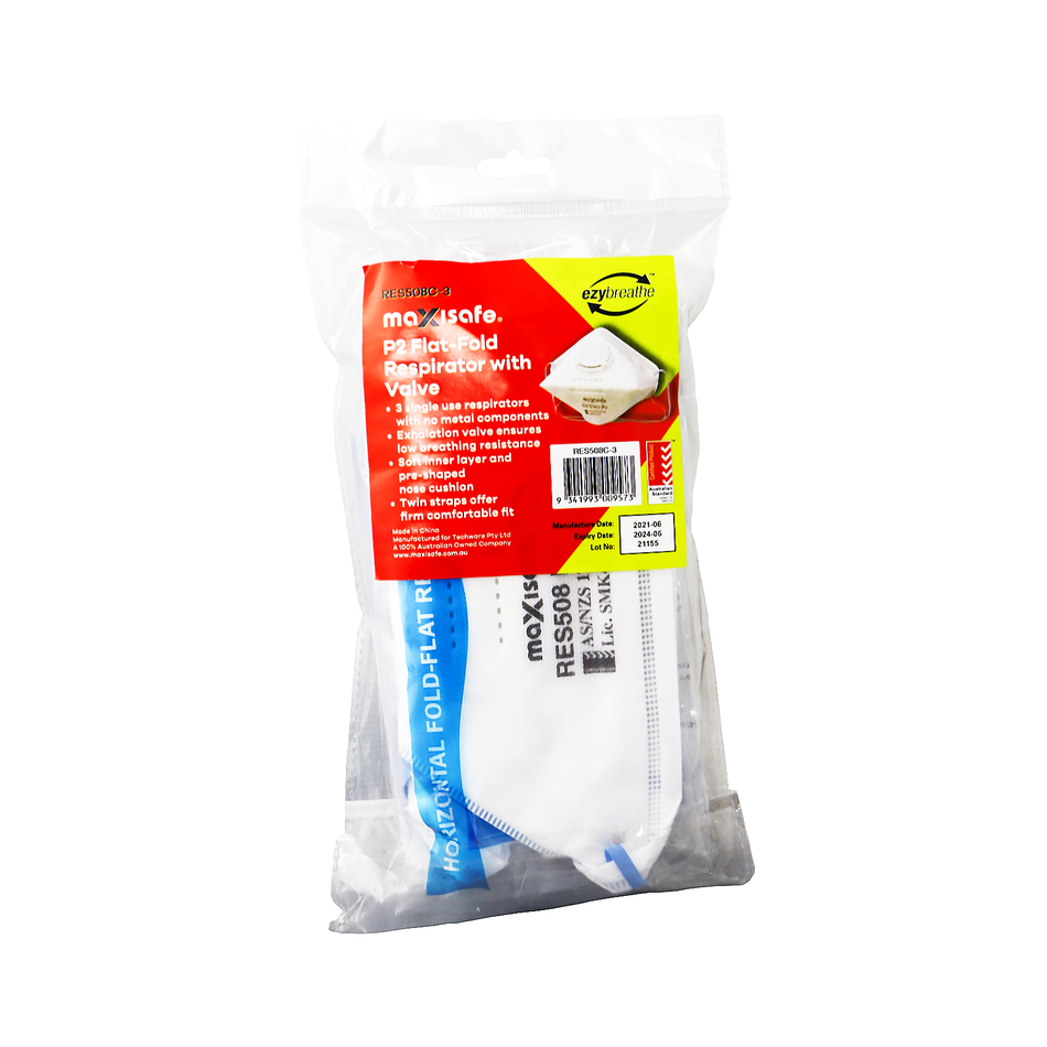 Maxisafe P2 Flat Fold Respirator with Valve Card of 3