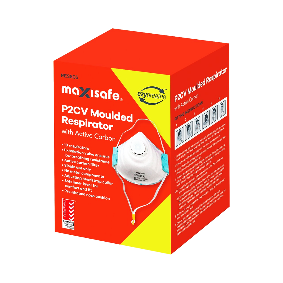 Maxisafe P2 Moulded Respirator with Carbon Filter and Valve Box 10