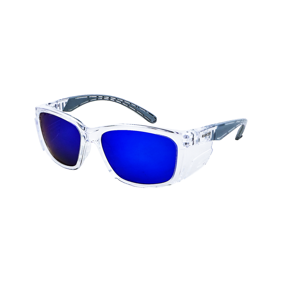 Maxisafe Rayzr Safety Glasses Clear Frame Blue Mirror Polarised