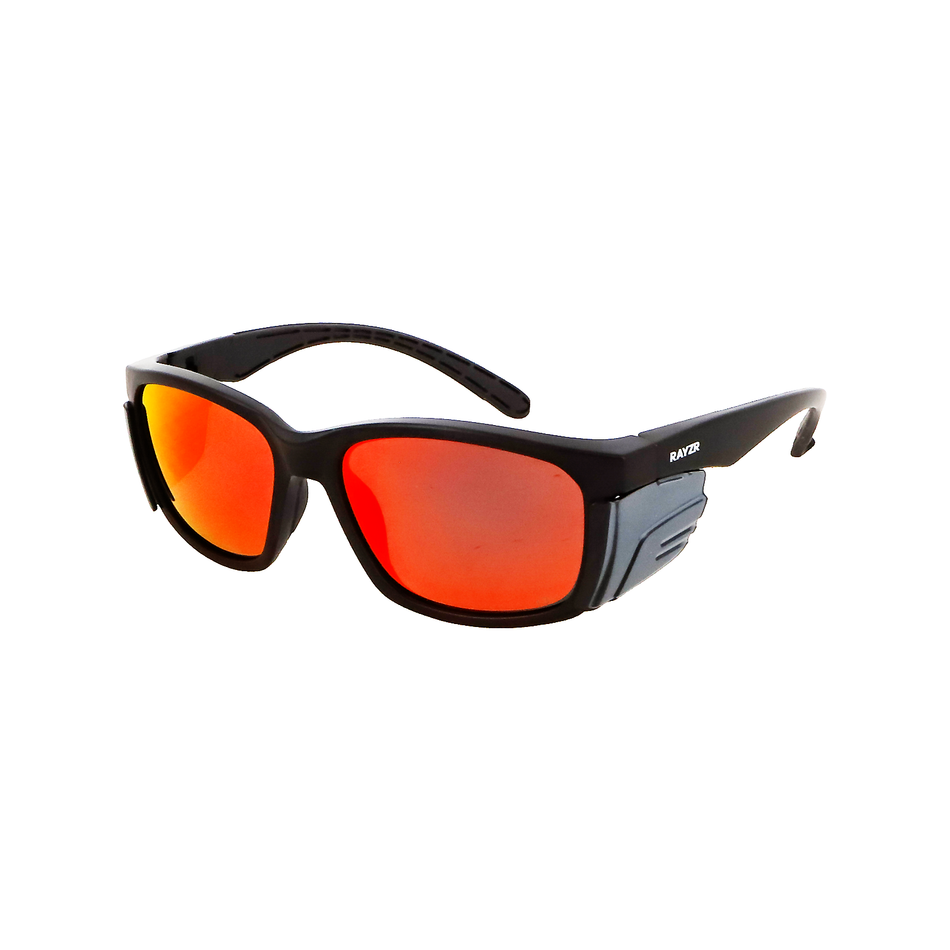 Maxisafe Rayzr Safety Glasses Matte Black Frame Red Mirror Polarised