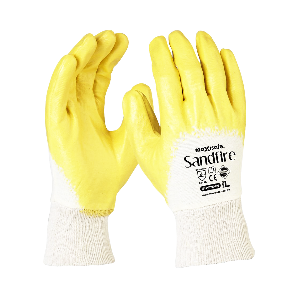 Maxisafe Sandfire Yellow Nitrile 3/4 Dipped Jersey Glove