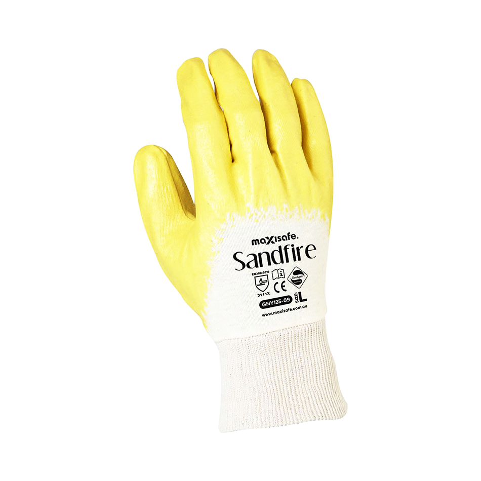 Maxisafe Sandfire Yellow Nitrile 3/4 Dipped Jersey Glove