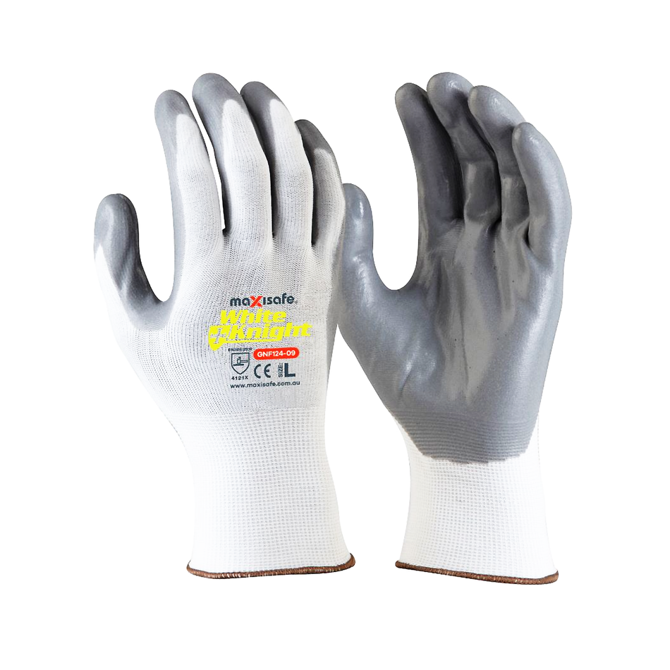 Maxisafe White Knight Synthetic Glove with Grey Foam Nitrile Palm