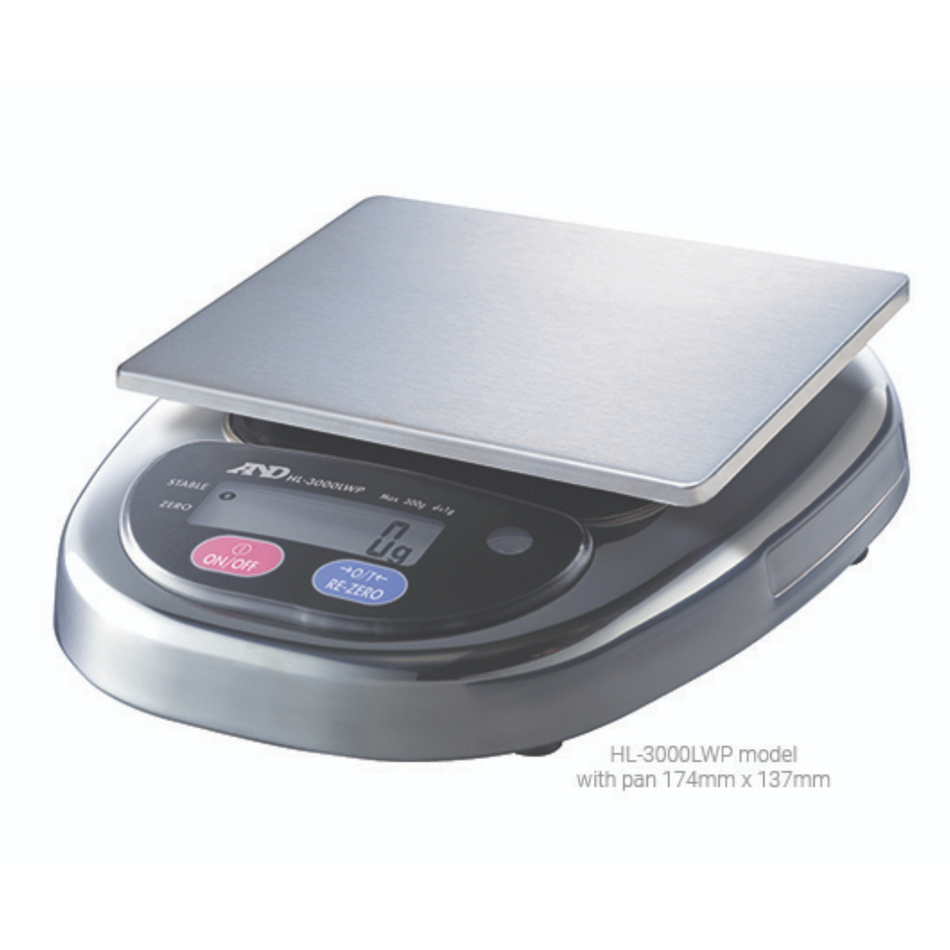 A&D HL-3000LWP Catering Scale 3000g Capacity x 1g Readability with Large Weighing Pan