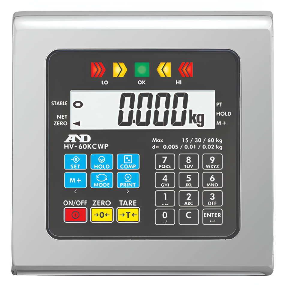 A&D HV-60KCWP IP65 Waterproof Platform Scale 60kg Capacity x 5g Readability Stainless Steel for Industrial & Wet Area Applications