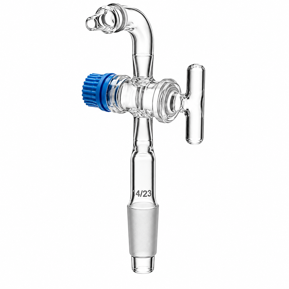 Adapter Cone to Flexible Tubing Right Angle Connection with Glass Stopcock