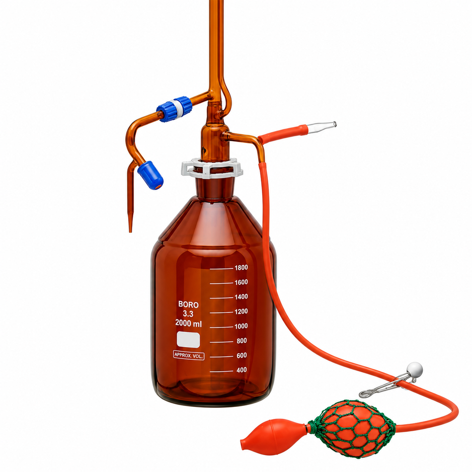 Automatic Zero Burette Amber With PTFE Needle Valve Stopcock (Rotaflow), ISO “Class A”