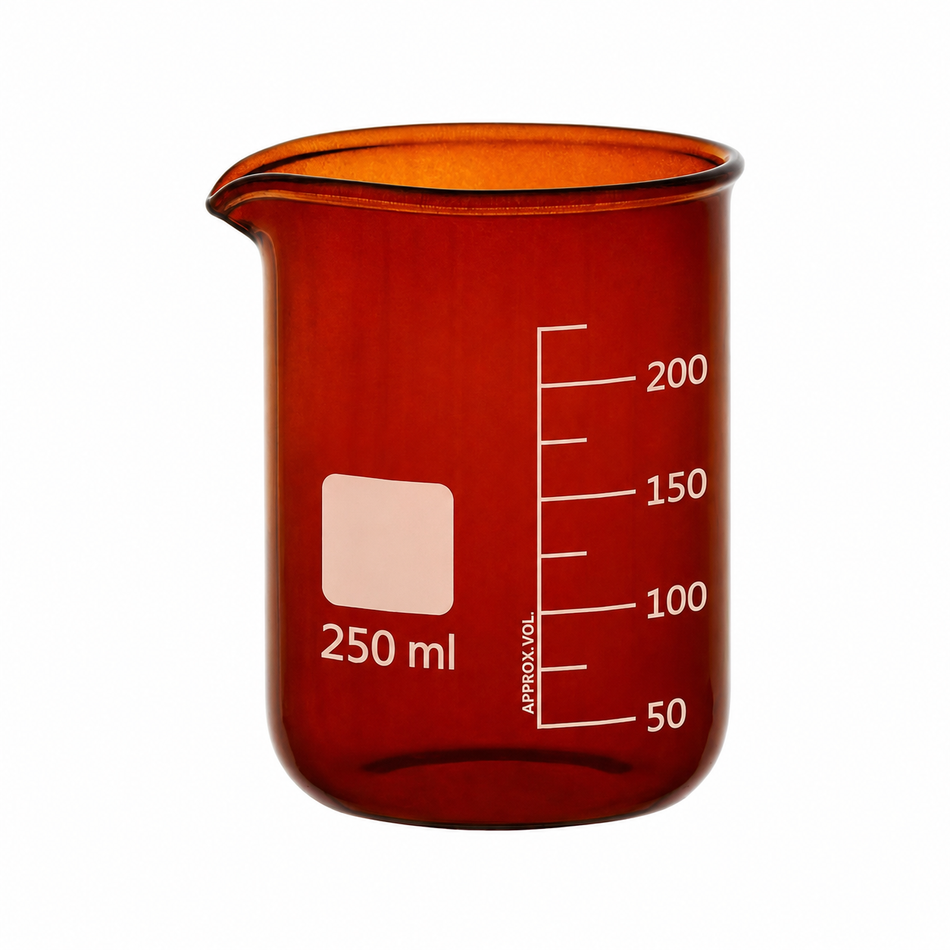 Beaker Low Form Borosilicate Glass Amber Colour With Graduation & Spout