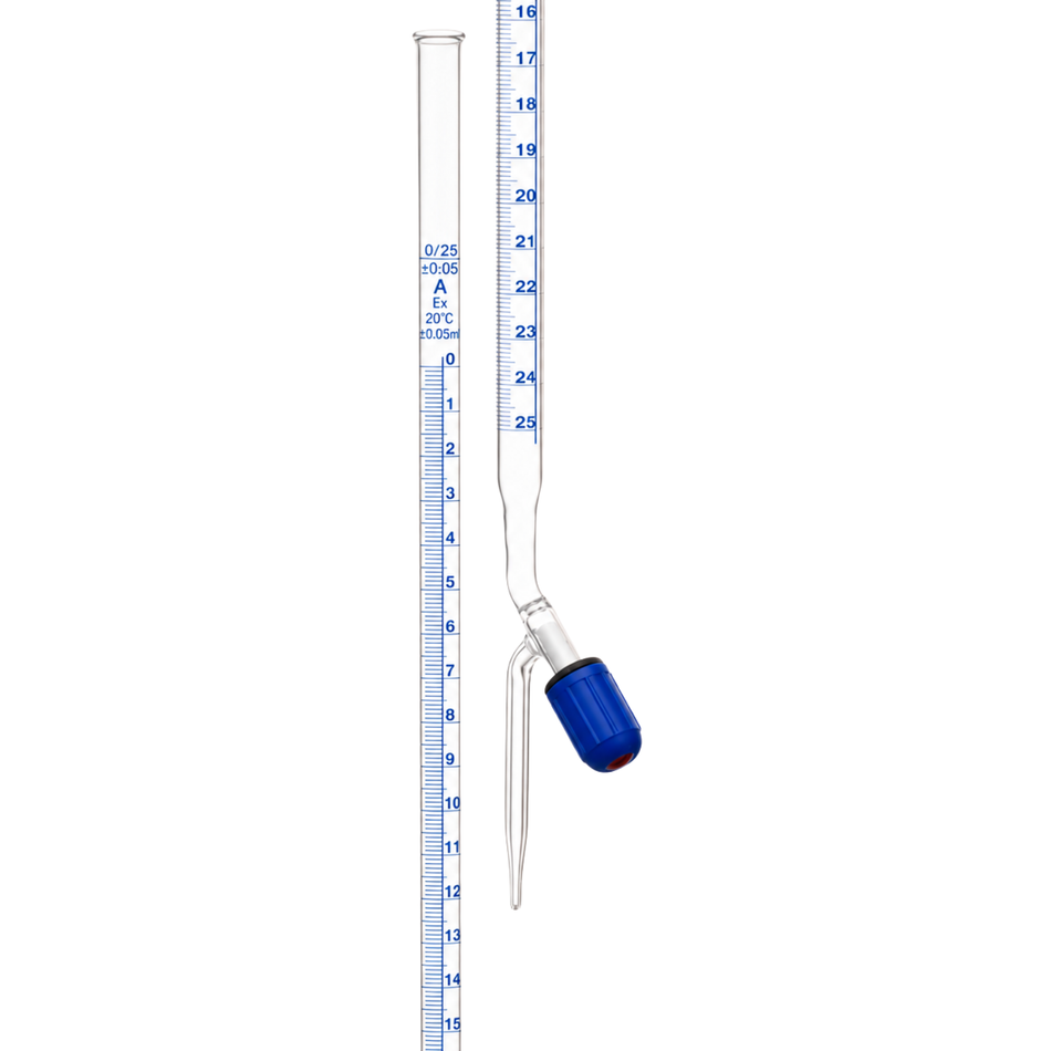 Burette Borosilicate Glass With Schellbach Stripe Screw Type PTFE Needle Valve Stopcock Rotaflow Class A