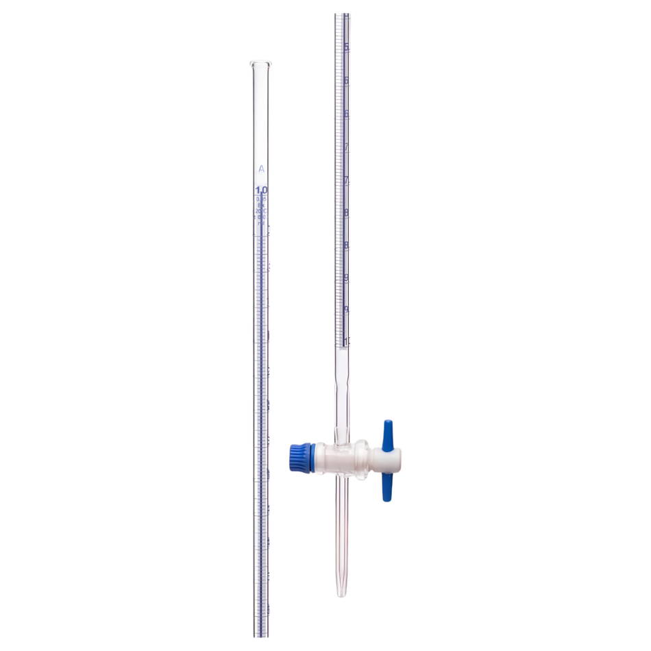 Burette Borosilicate Glass With Schellbach Stripe Straight Bore PTFE Key Stopcock Class A