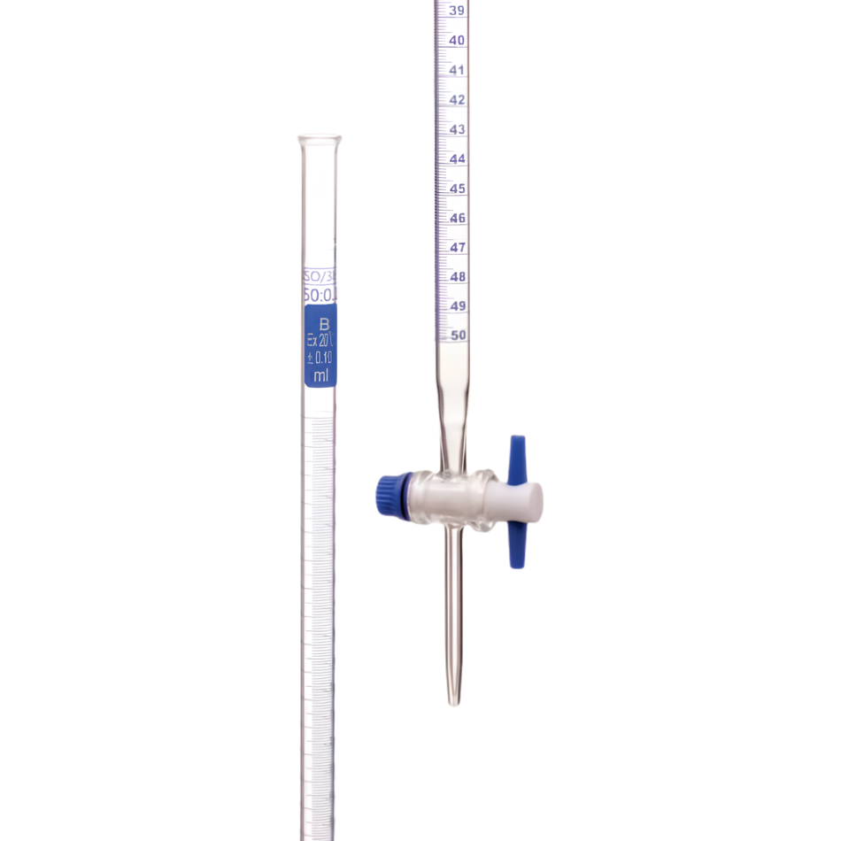 Burette Borosilicate Glass With Screw Type PTFE Key Stopcock ISO Class B