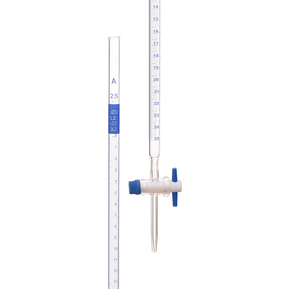 Burette Borosilicate Glass With Straight Bore PTFE Key Stopcock ASTM Class A