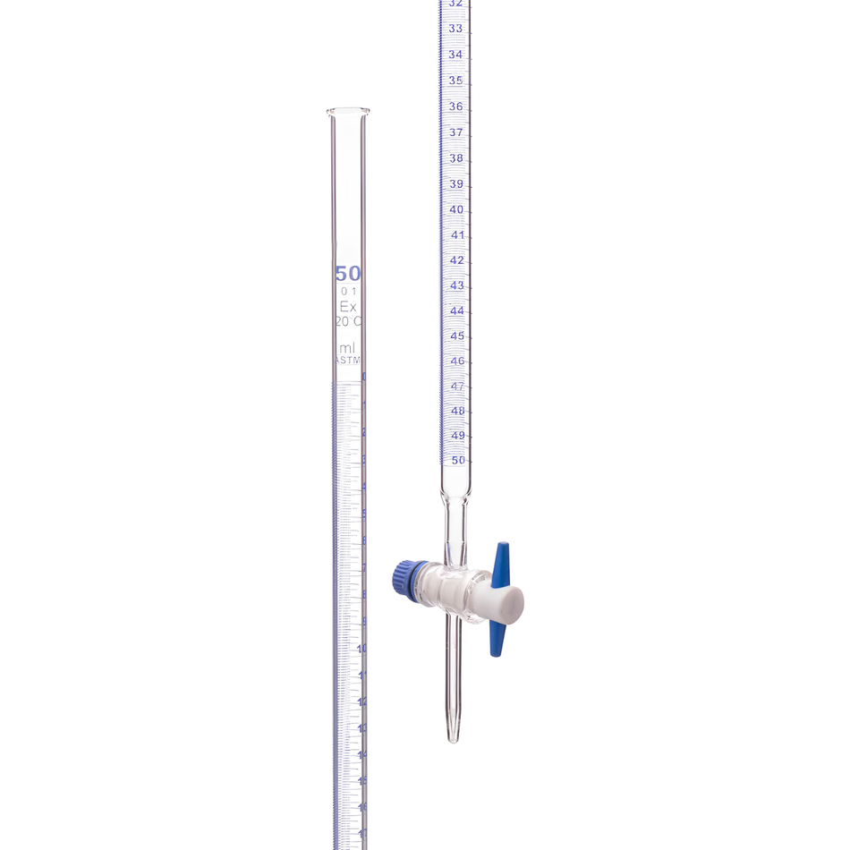 Burette Borosilicate Glass With Straight Bore PTFE Key Stopcock ASTM Class B