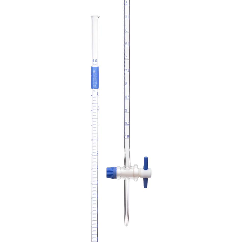 Burette Borosilicate Glass With Straight Bore PTFE Key Stopcock ISO Class A