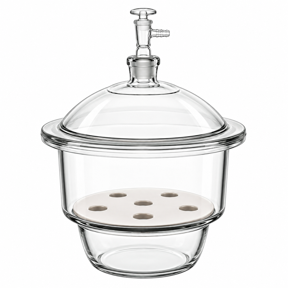 Desiccator, Vacuum Soda Glass With Porcelain Plate
