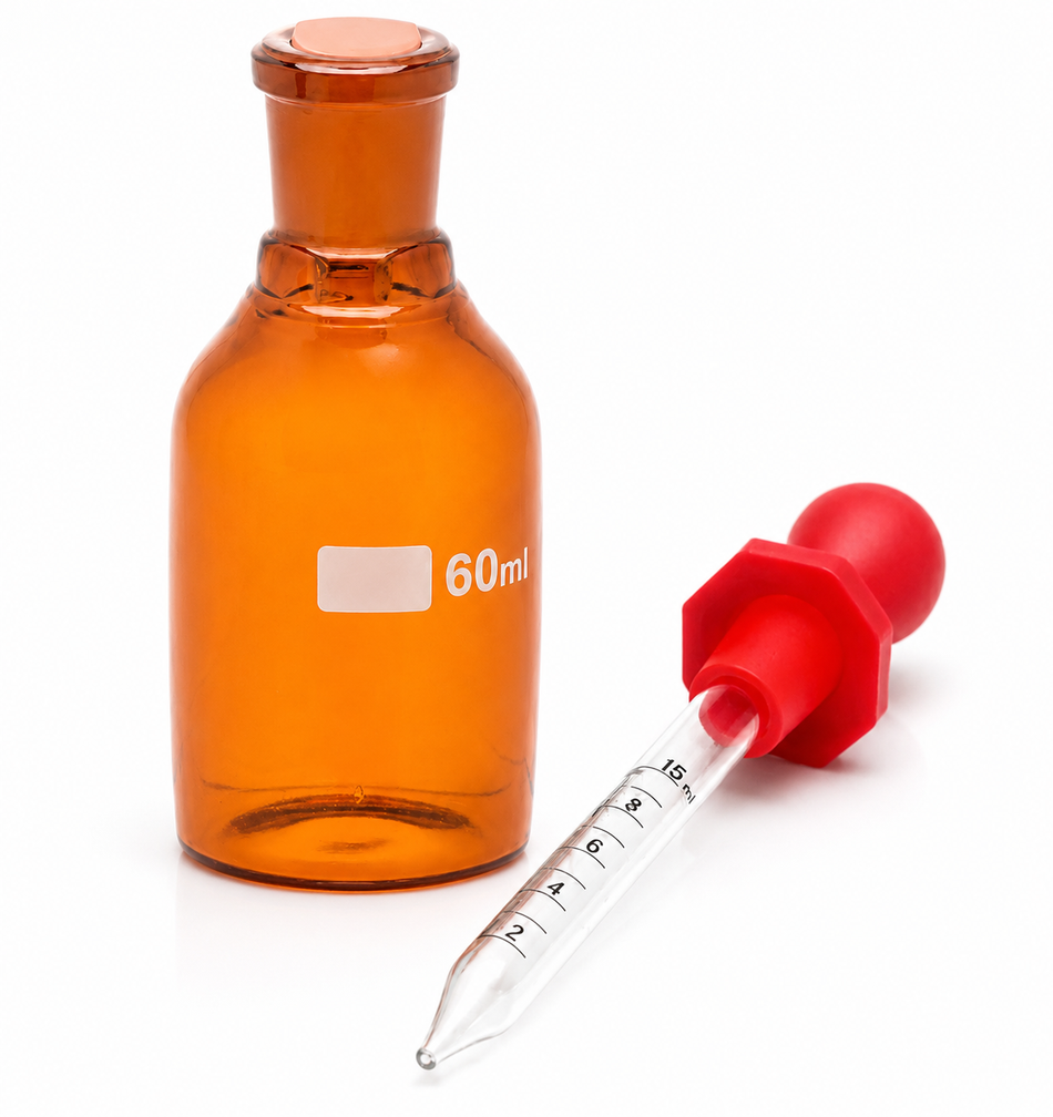 Dropping Bottle Borosilicate Glass Amber With Rubber Teat PP Stopper and Graduated Glass Dropper