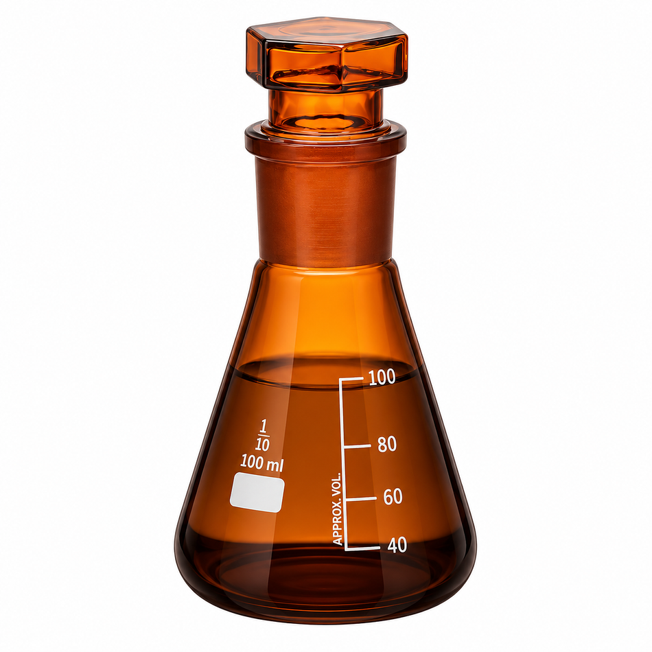 Flask Conical Borosilicate Glass Amber Colour With Interchangeable Stopper