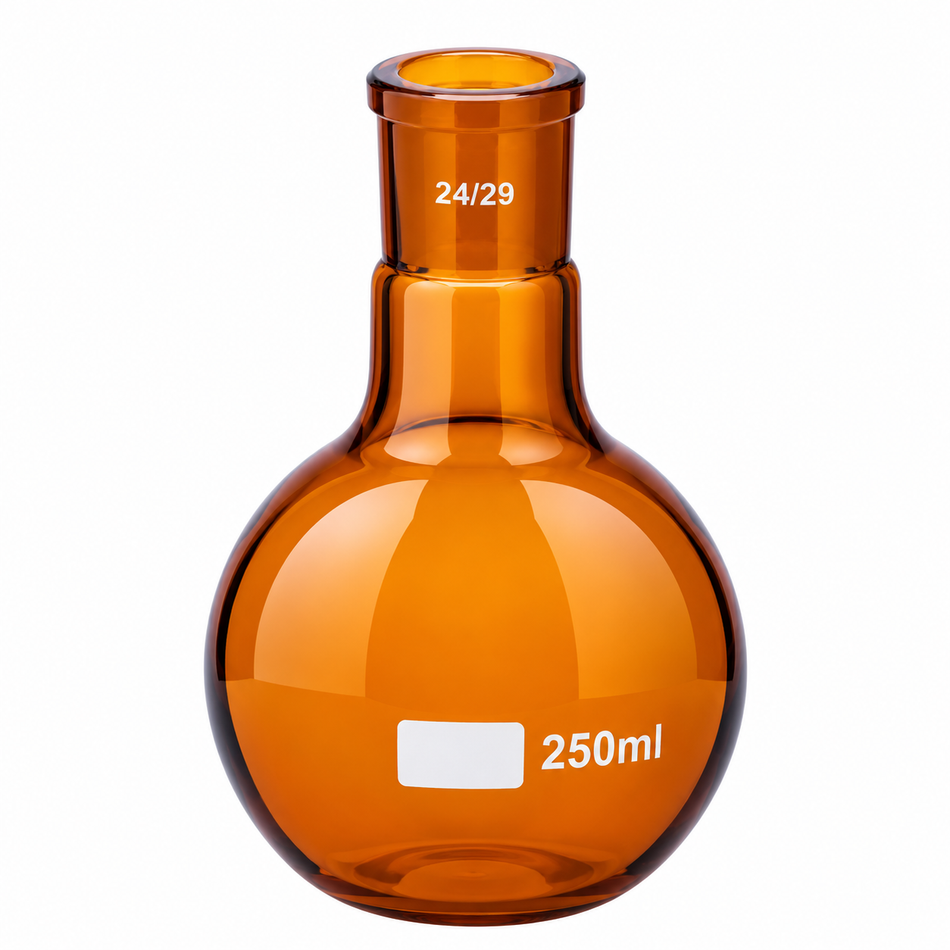 Flask Flat Bottom, Single Neck, Amber Colour