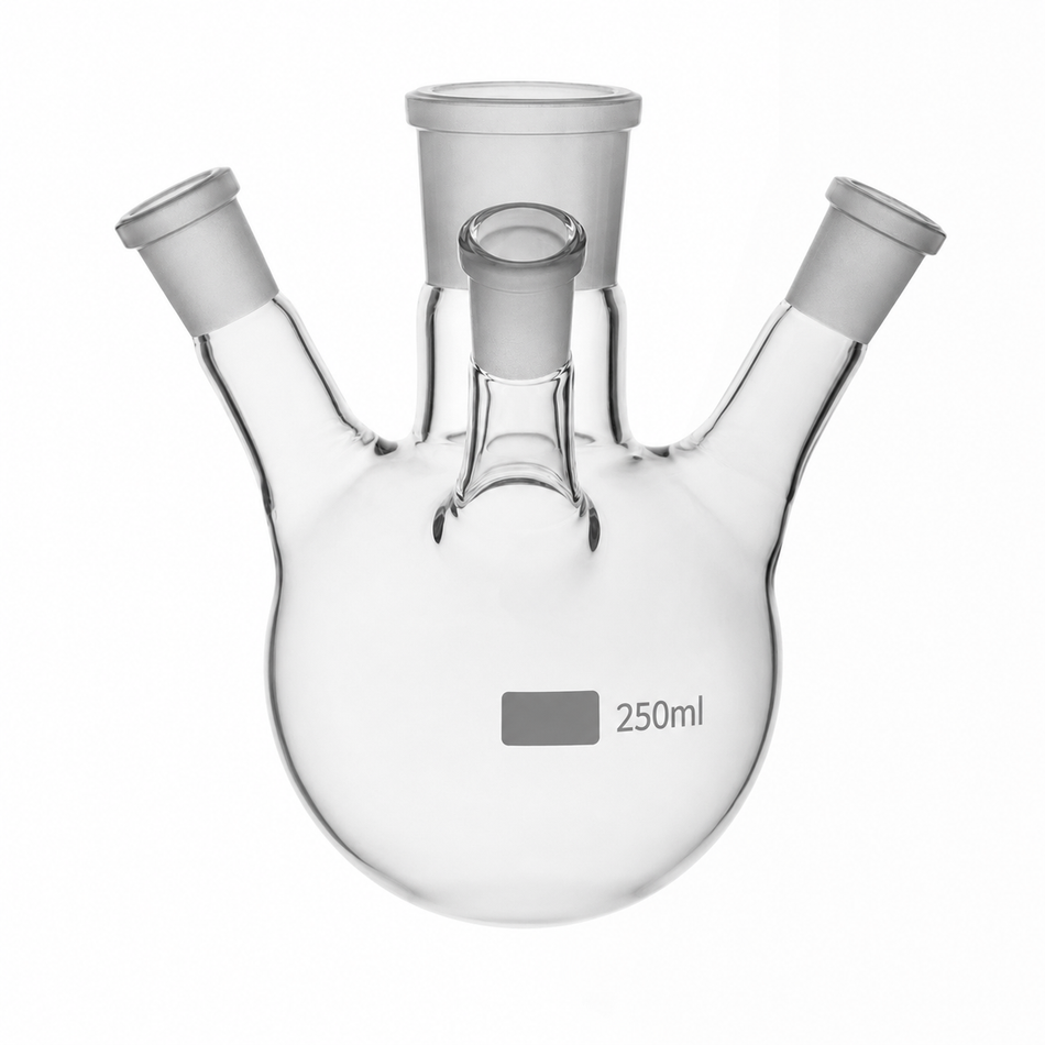 Flask Round Bottom Four Necks Borosilicate Glass At An Angle