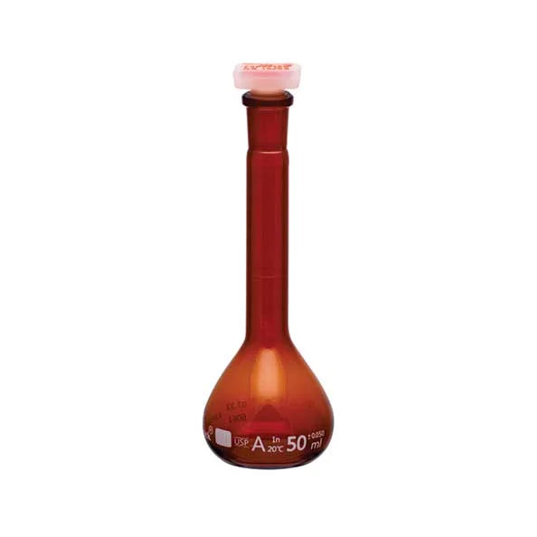 Flask Volumetric, Amber With PP Super Stopper™, USP “Class A”