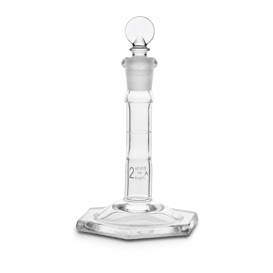 Flask Volumetric, Micro with Hexagonal Base & Penny Head Glass Stopper Class ASTM “Class A”