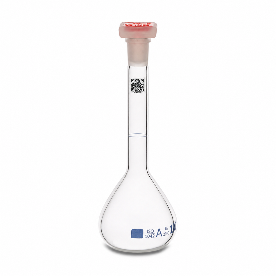 Flask Volumetric With PP Super Stopper™, ISO “Class A” QR Coded
