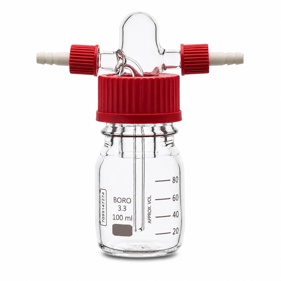 Gas Washing Bottle Borosilicate Glass Dreschel's Head With Reagent Bottle