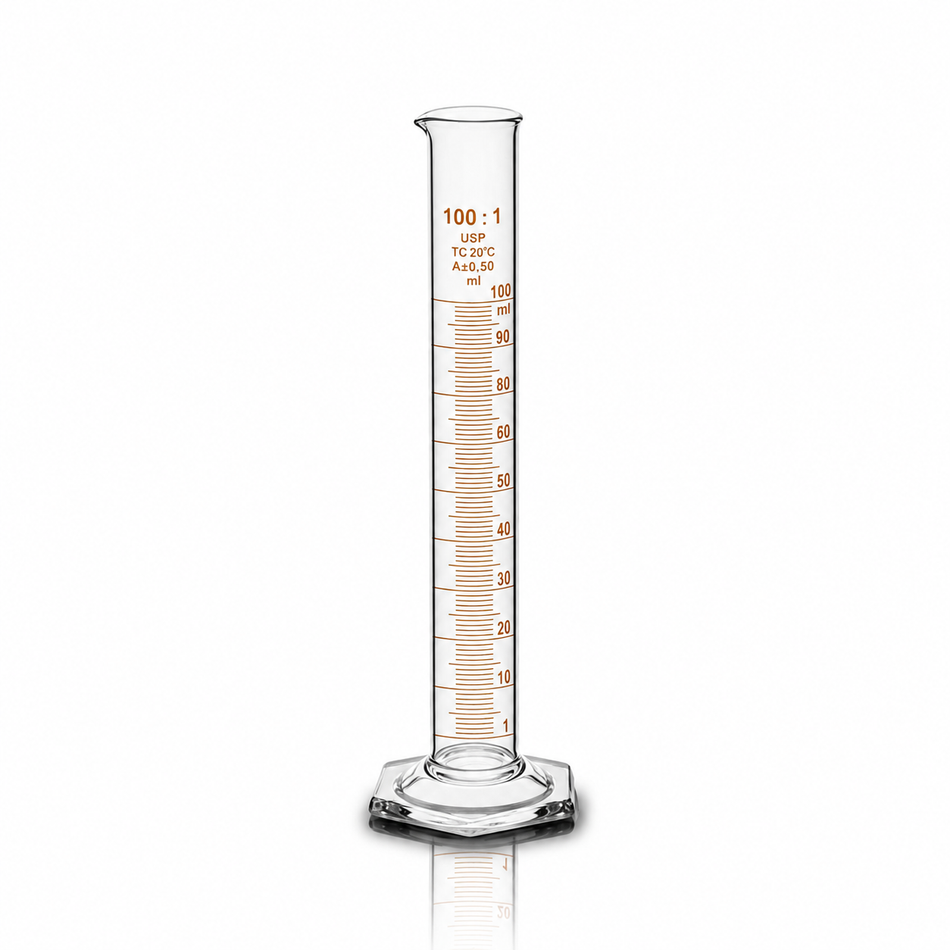 Measuring Cylinder Borosilicate Glass With Hexagonal Glass Base USP Class A