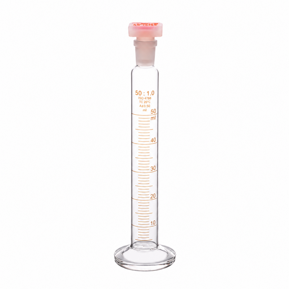 Measuring Cylinder Borosilicate Glass With Round Glass Base and PP Super Stopper ISO Class B