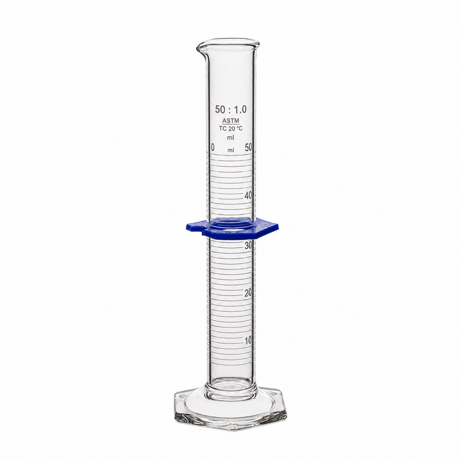 Measuring Cylinder Graduated Borosilicate Glass Hex Base TC ASTM Class B