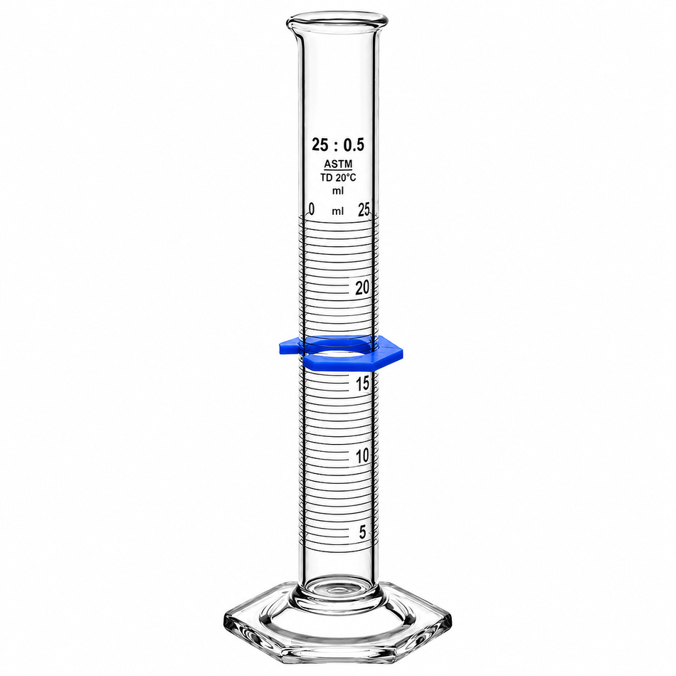 Measuring Cylinder Graduated Borosilicate Glass Hex Base TD ASTM Class B